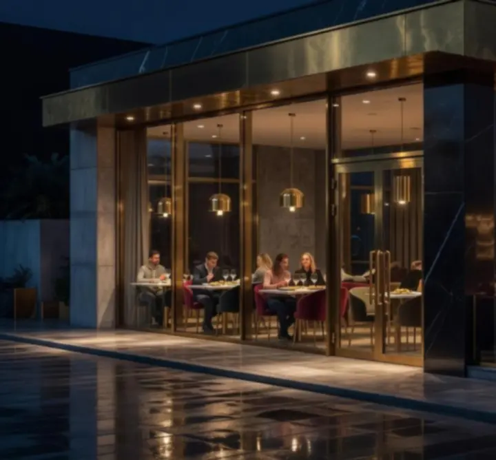 Hangulatos éjszakai étterem és lounge enteriőr a Cool Air Install Hubban