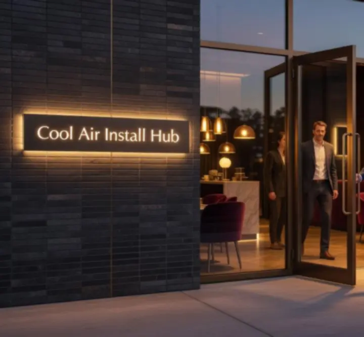 Modern, exkluzív belső tér a Cool Air Install Hub étterem és póker lounge bejáratánál.