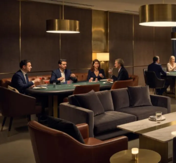 Cool Air Install Hub elegáns belső tere, étterem és lounge hangulatos megvilágításban